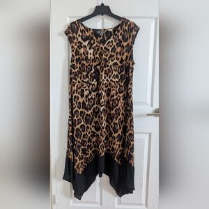 Luxology Leopard Print Asymmetrical Hem Chic Dress - Brown/Black - 2X